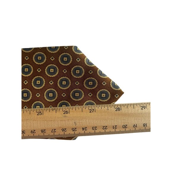 Chaps Ralph Lauren Men's Silk Tie Brown & Blue Geometric Pattern - Picture 4 of 9